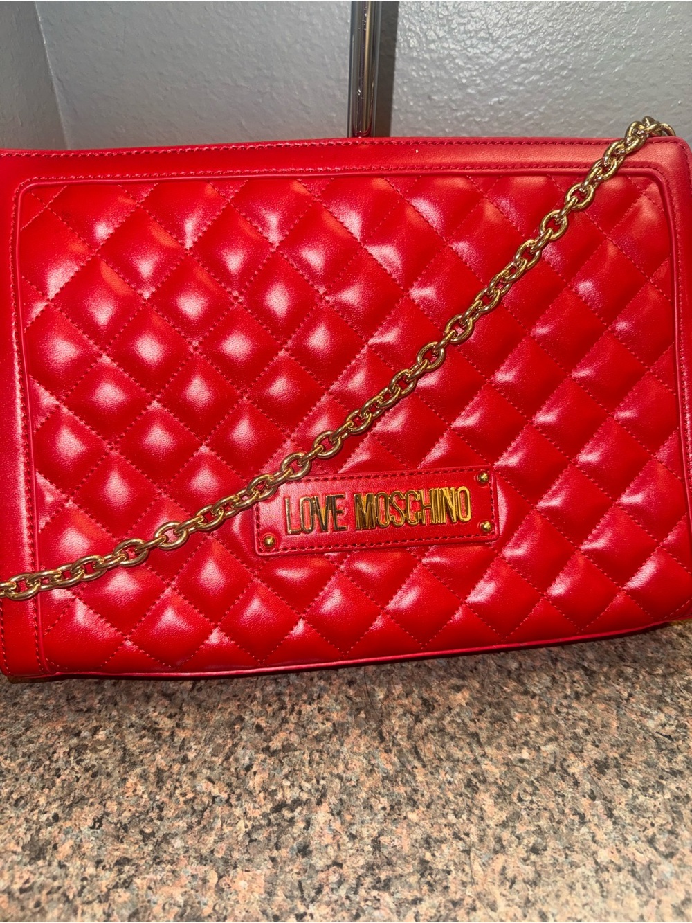 Love Moschino Red Quilted Crossbody with Gold Chain EUC